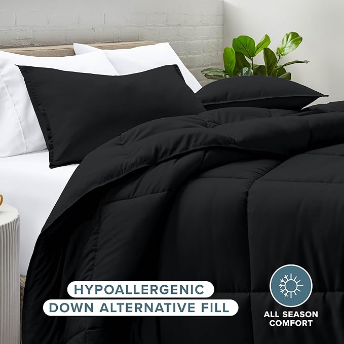 Bare Home Comforter Set - California King Size - Ultra-Soft - Goose Down Alternative - Premium 1800 Series - All Season Warmth (California King, Black)