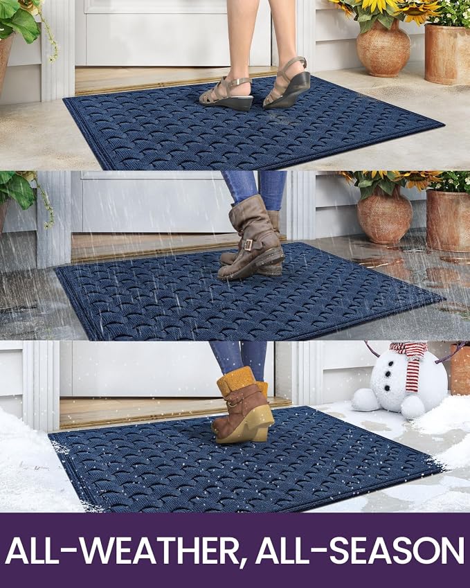 DEXI Front Door Mat Outside Entrance, 2x4 ft Non Slip Entry Doormat Dirt Trapper with Rubber Back, Low Profile Ultra Absorbent Welcome Mats for Inside House Home Patio Entryway, Navy Blue - Image 4