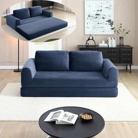 Foldable Boneless Love Seat Couches in a Box, Modern Floor Foam Sleeper Sofa Bed 2-in-1 Convertible Cloud Sofa for Home Apartments Bedroom