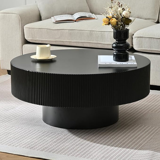 Merax Modern 31.5W Round Coffee Table with Sturdy Base, Wood Sofa Center Tables for Living Room, Reception Room, Easy Assemble, Black