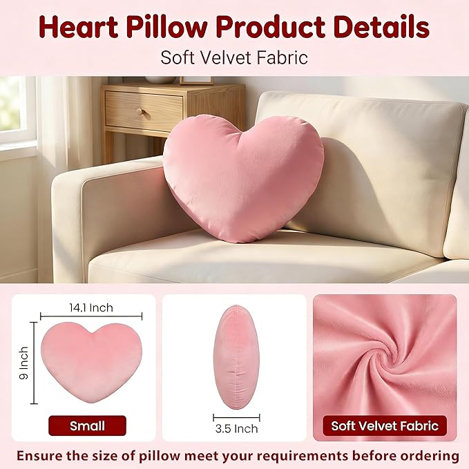 RAINFLOW Decorative Heart Pillow – Throw Pillow for Room Decor, Pink Throw Pillows Plush Faux Fur, Decorative Pillows for Bed Couch Bedroom, Christmas Pillows Gift