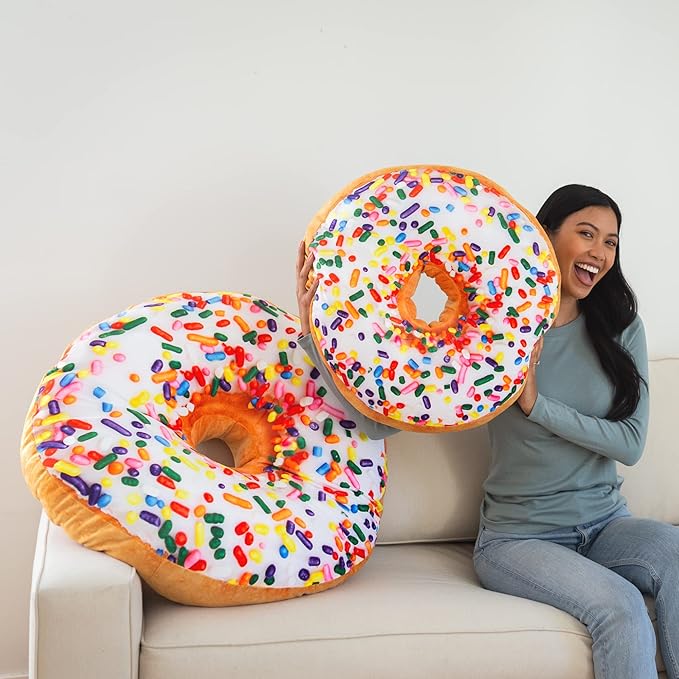 Much Comfort 31" 3D Sprinkle Donut Throw Pillow - Made with Super Soft & Ultra Premium Fabric - Cute, Comfortable, Plush Stuffed Doughnut Cake Cushion for Home Decor - Best Funny or Teen Gift - Large