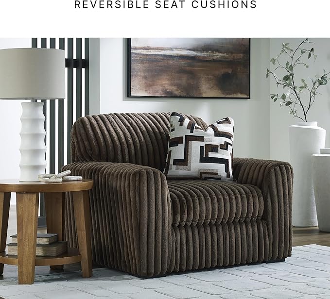 Signature Design by Ashley Midnight-Madness Modern Upholstered Oversized Chair with Reversible Cushions, Dark Brown