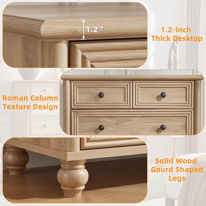RWYHG Farmhouse 6 Drawer Dresser Set of 2, Natural Chest of Drawers, 43.5" Tall Dressers for Bedroom with Roman Column and Metal Handles, Wood Storage Organizer for Living Room, Hallway, Closet - Image 5