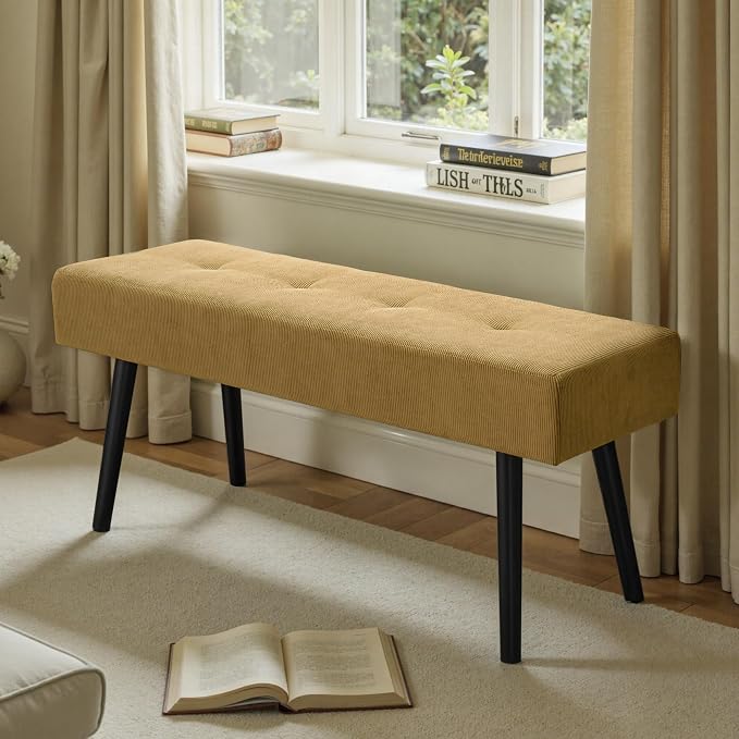 Comfy to go Entryway Bench - Bench for Bedroom, Modern Ottoman End of Bed, Corduroy Padded Benches for Living Room, Foyer, Mudroom, Hallway - 39" L x 14" W x 17" H - Image 3