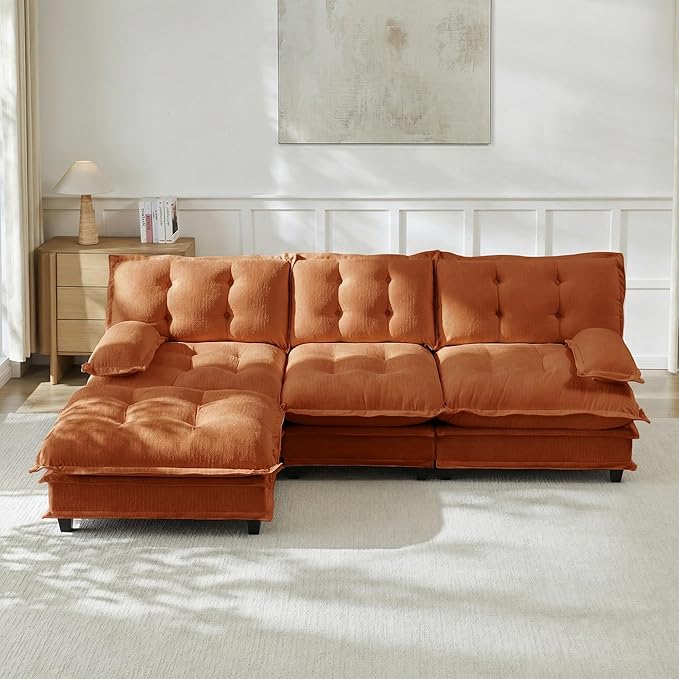 108" Oversized L Shaped Modular Sectional Sofa with Reversible Ottoman, Comfy Chenille Upholstered Cloud Couch 4-Seater Sofa Set for Living Room, Apartment, Office | Free Combination, Tufted