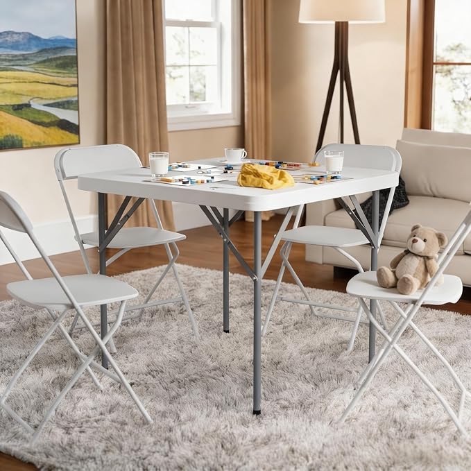 Lakhow 34" Square Folding Table, Fold-in-Half Utility Dining Portable Table Heavy Duty HDPE Plastic Foldable with Carrying Handle Indoor Outdoor for Picnic, Party - Image 2
