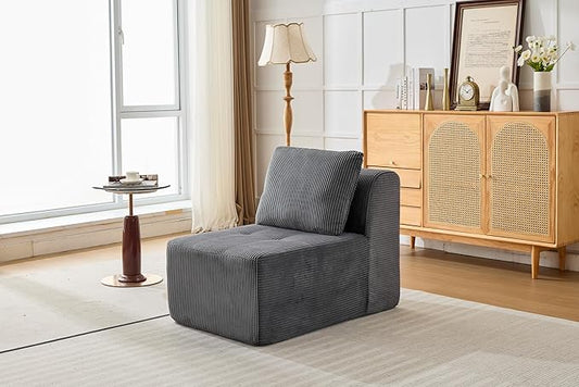 Modular Sectional Sofa, Boneless Couches for Living Room, Corduroy Couch, Big Comfy Couch, Modular Cloud Sofa with Deep Seat (Grey, 1 Piece-Middle Seat)