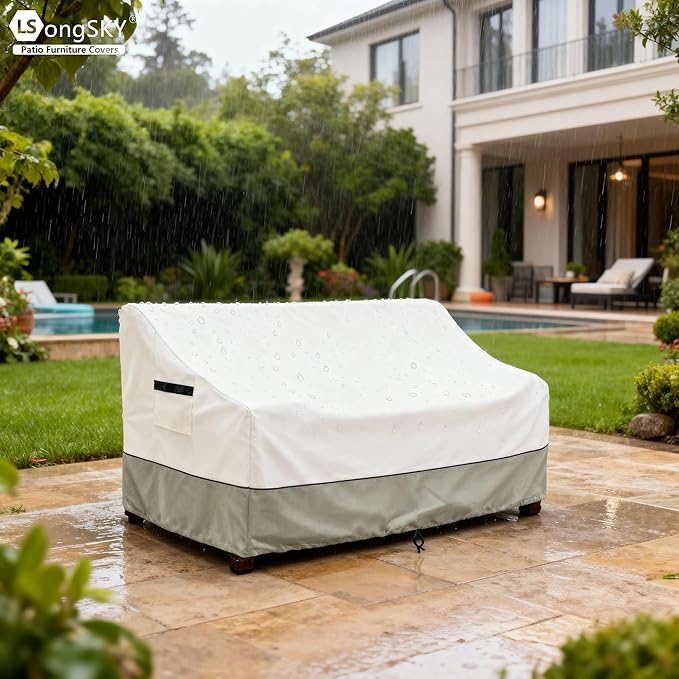 Patio 3-Seater Sofa Cover,Outdoor Couch Cover Fits up to 76W x 32.5D x 33H Inches,100% Waterproof Heavy Duty Patio Furniture Covers,Beige & Gray-Green - Image 5