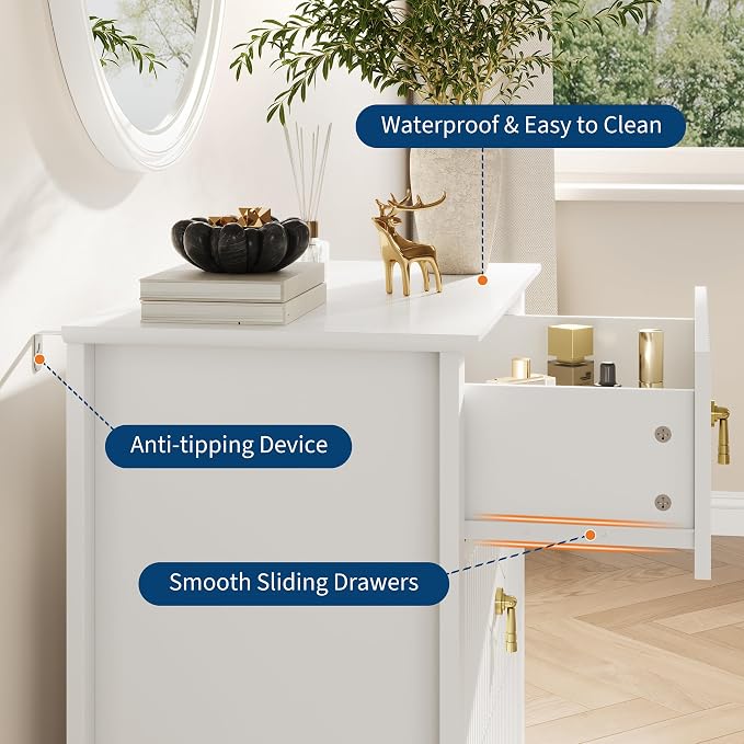 GarveeHome 2Pcs Wood Nightstand Fluted Dresser for Bedroom, 27.5" Wide 3-Drawer Bedside Tables, Modern Chest of Drawers, Storage End Table Living Room, Hallway, Entryway, White - Image 5