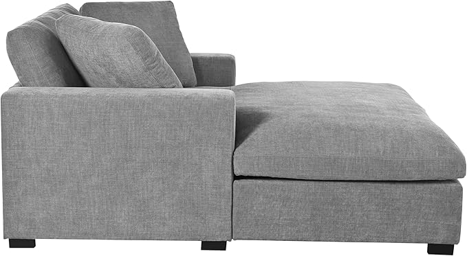 Christopher Knight Home Larrz Oversized Chaise Lounge Chair Indoor, Cozy Upholstered Sleeper Sofa Couch, Durable Wood Frame, Deep Seat Reading Chair with 2 Throw Pillows and Armrests, Gray