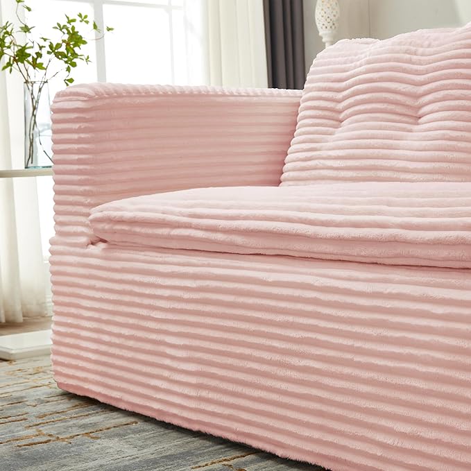 80" Convertible Sectional Sofa Bed, 3-in-1 Folding Floor Couch with Convertible Chaise Lounge, Plush Corduroy Sleeper Sofa for Living Room and Bedroom, No Assembly Required (Pink)