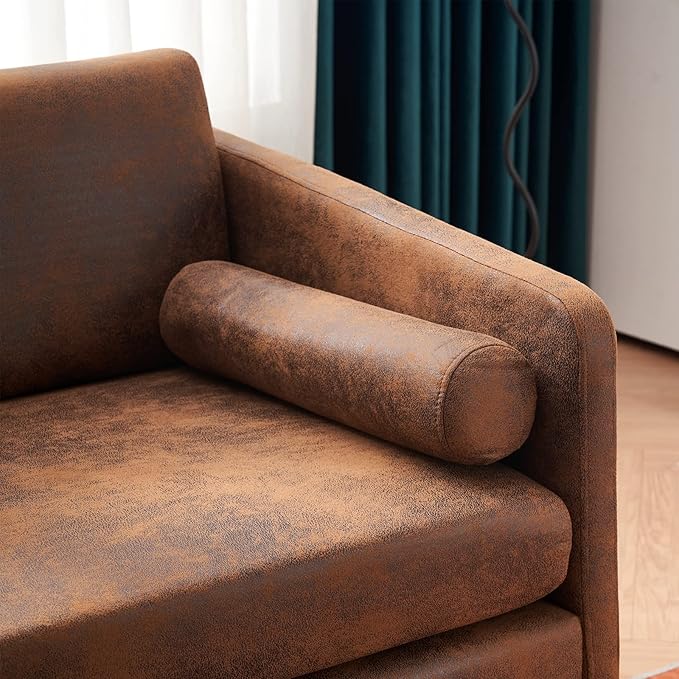 Karl home Mid-Century Club Chair 38.2" Living Room Sofa Oversized Bronzing Cloth Upholstered Accent Chair with Metal Legs for Living Room, Bedroom, Balcony, Apartment, Office, Brown