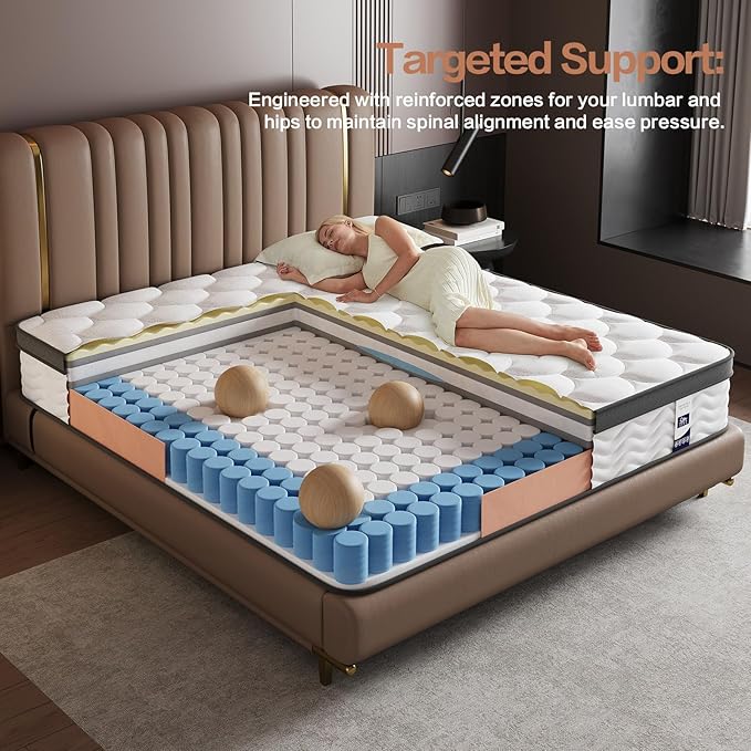 Queen Mattress,12 Inch Queen Size Mattress in a Box,Memory Foam and Pocket Spring Hybrid Mattress,Ideal for All Sleep Positions,CertiPUR-US Certified,Shoulder Support-Medium Firm,80" x 60"