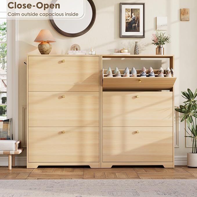 Nicetree Shoe Storage Cabinet, Slim Shoe Cabinet, Hidden Shoe Rack Cabinet, Shoe Storage Cabinet for Entryway, Hallway, Foryer, Natural Oak - Image 3