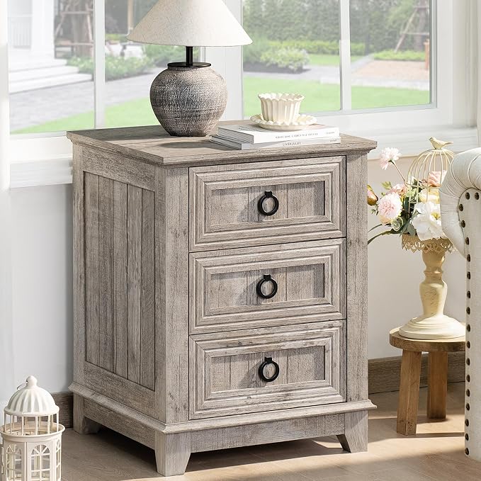 Joaxswe Farmhouse Night Stand Set of 2, 18" End Table with 3 Drawer Metal Handle, Dresser for Bedroom, Sofa Bed Side Table Chest of Drawers,Wood Nightstand Cabinet for Organizer, Living Room-Oak - Image 9