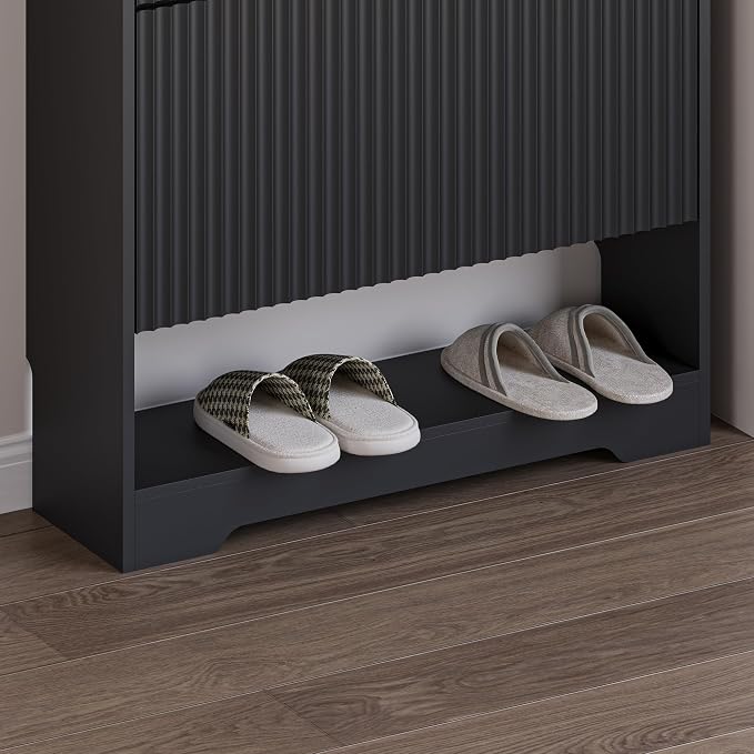 BORNOON Shoe Cabinet with 2 Flip Drawers, Fluted Shoe Storage Cabinet with Adjustable Shelves, Freestanding Rack and Organizer for Entryway, Closet, Hallway - Image 5