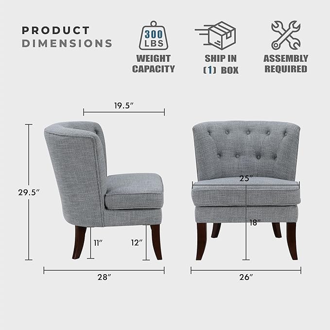 Lexicon Accent Chair, Textured Fabric Upholstered Armless Chair with Solid Wood Legs, Button Tufted Curved Back for Living Room/Bedroom/Office/Waiting Area, Dark Gray