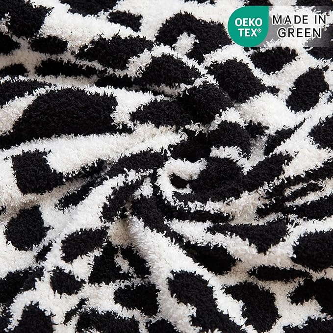 MH MYLUNE HOME Ultra Soft Leopard Throw Blanket (50x60 inches) Microfiber Blanket Plush Warm Reversible Cheetah Blanket Leopard Pattern Throw for Couch Bed Sofa - Black and White, 50"x60"
