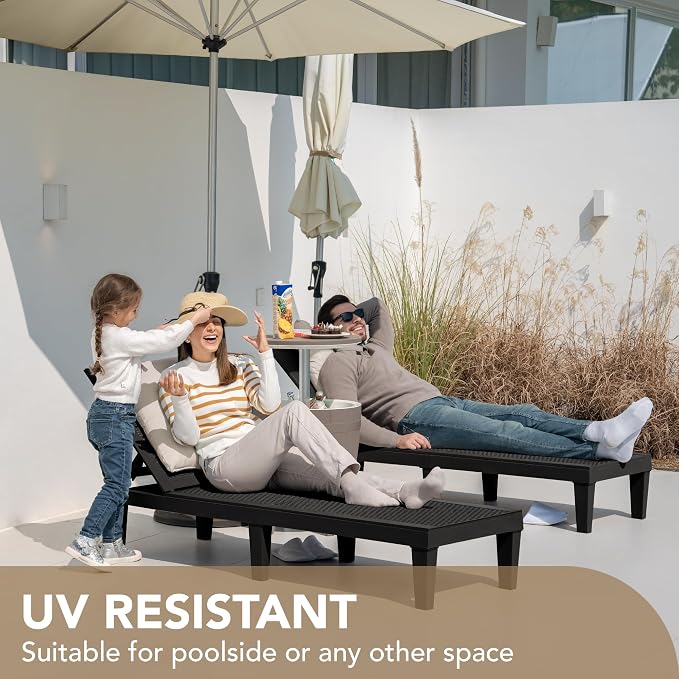 Devoko Outdoor Chaise Lounge Chair Set of 2 for Outside Pool Patio, Adjustable Waterproof Easy Assembly Chaise Lounge Outdoor (Black, Set of 2) - Image 7