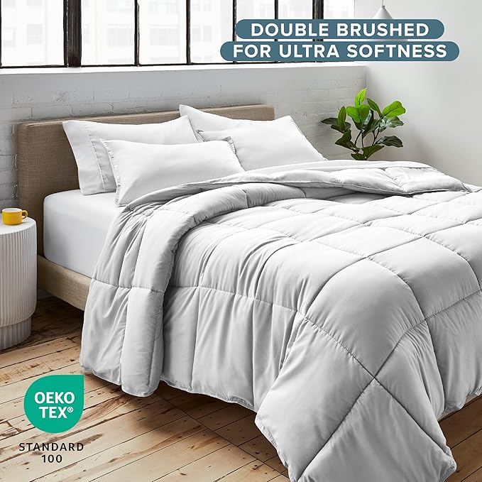Bare Home Comforter Set - California King Size - Ultra-Soft - Goose Down Alternative - Premium 1800 Series - All Season Warmth (California King, Cloud Grey)