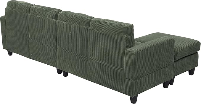 Ball & Cast 101" Convertible U Shaped Couch with Ottoman, Corduroy 4 Seater Modular Sectional Sofa, Corner Sectional Couches for Living Room,Office, Green