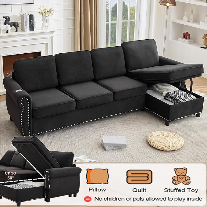 ERYE L-Shaped Reversible Sectional Sofa with Pull Out Queen Memory Mattress Sleeper Bed, 2-in-1 L-Shaped Corner Sectional Couches W/Wireless Charging, Storage Chaise Lounge
