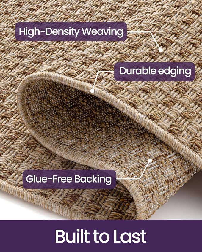 DEXI Hallway Runner Rug 3.3x12, Woven Braided Farmhouse Runner Carpet Indoor, Absorbent Thin Long Entryway Runners for Kitchen, Laundry Room, Patio Entrance, Checkered Beige - Image 6