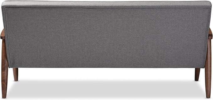 Baxton Studio Sorrento Mid-Century Retro Modern Fabric Upholstered Wooden 3-Seater Sofa, Grey 70.59 x 29.45 x 32.96