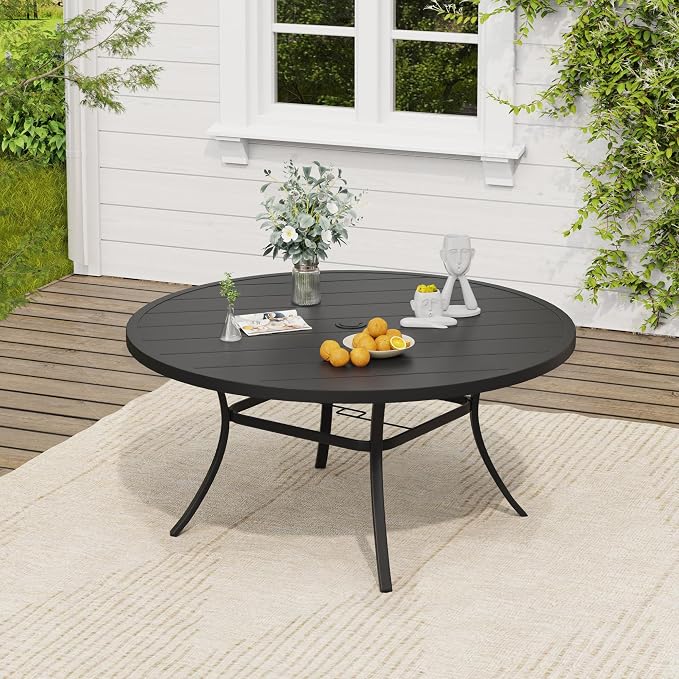 VICLLAX Round Outdoor Dining Set, Patio Table and Chairs Set Set of 10 Patio Stackable Chairs and 63" Outdoor Round Table with Umbrella Hole for Backyard Lawn Garden, Dark Grey Chairs and Black Table - Image 5