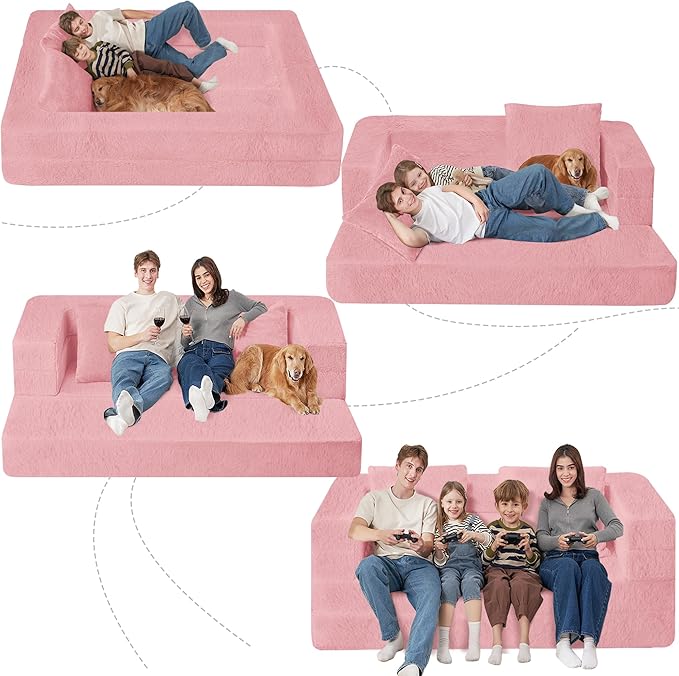Futon Sofa Bed with Pillow, 3-in-1 Sleeper Sofa Bed with Removable Cover, Convertible Floor Sofa Bed, No Assembly Boneless Couch for Living Room, Bedroom