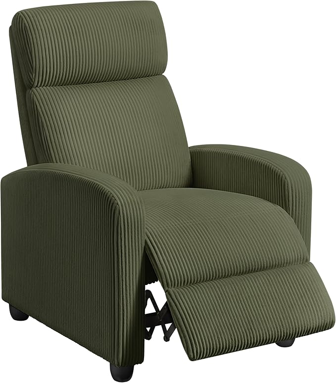 Topeakmart Corduroy Recliner Sofa Mid-Century Recliner Chair Single Reclining Chair Upholstered Sofa for Living Room Bedroom Home Theater Dark Green