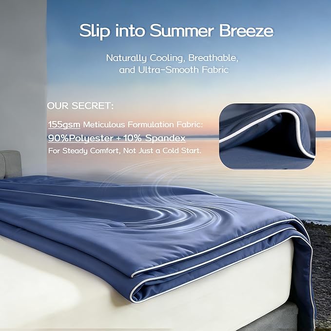 Queen Cooling Comforter with Tencel™ Fill for Hot Sleepers & Night Sweats - Lightweight, Breathable, Double-Sided Cold Blanket All Season Thin Bedding (Blue, Full 90"x 90")