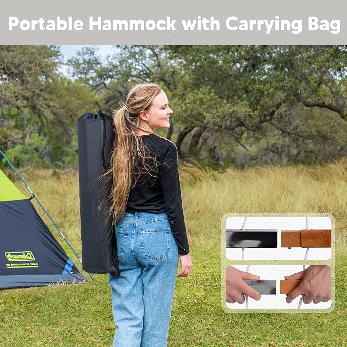 SUNCREAT Hammocks for Outside with Stand Included, Double Hammock with Curved Spreader Bar, Carrying Bag, Beige - Image 7
