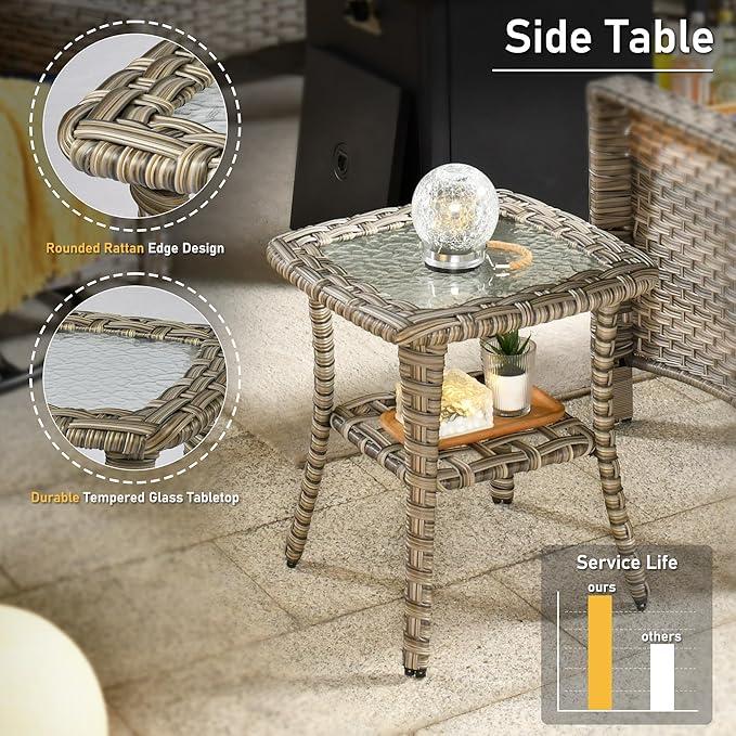 HOOOWOOO 5 Piece Patio Furniture Conversation Sets with Swivel Rocking Chairs,Outdoor Wicker Furniture with LED Tablet,All Weather Resistant High Back Rattan Conversational Set(Diamond Blue)
