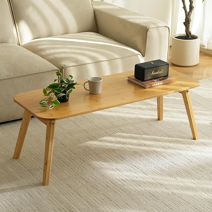 Coffee Table Foldable Mid Century Desk TV Stand with Open Storage Shelf Center Table for Living Room Furniture RV No Assembly (Natural-120cm)