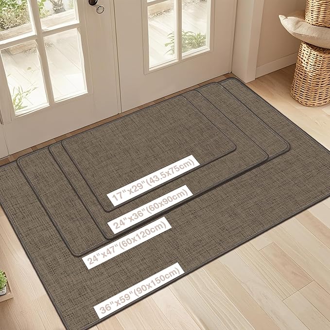LEKEEPGO Ultra Thin Indoor Door Mat 36"x59", Low-Profile Door Mat Indoor Entrance, Non Slip Rubber Backing Inside Doormat Washable Welcome Front Entryway Dirt Trapper Entry Mat, Brown - Image 2