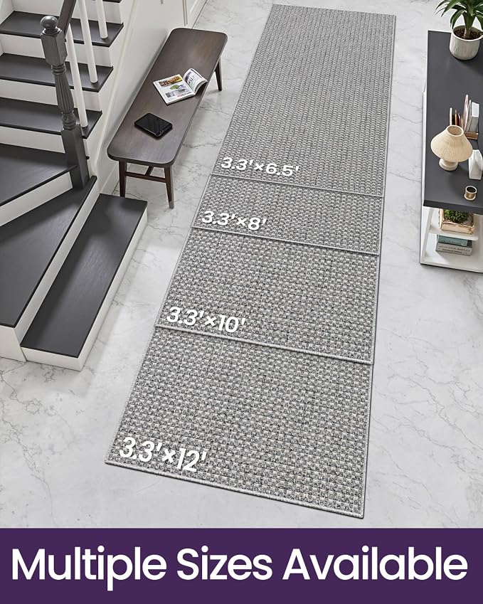 DEXI Hallway Runner Rug 3.3x6.7, Woven Braided Farmhouse Runner Carpet Indoor, Absorbent Thin Long Entryway Runners for Kitchen, Laundry Room, Patio Entrance, Checkered Grey - Image 2