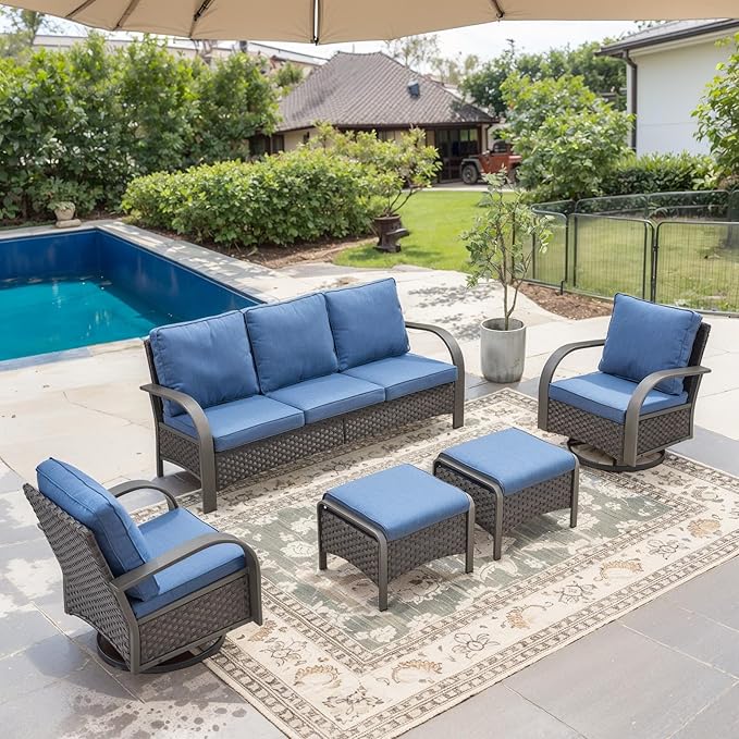 Outdoor Swivel Rocker Patio Chairs Set of 2, Heavy Duty Swivel Rocking Patio Chairs with Wide Metal Armrests, 2 Pieces Patio Furniture Wicker Glider Chairs Set with Removble Cushions for Porch Sunroom