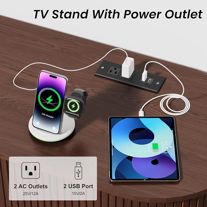 DHH 63 Inch Mid Century Modern TV Stand with Power Outlet for TVs up to 70 Inch, Entertainment Center with Storage and Adjustable Shelves, Media Console with Sliding Doors for Living Room(Walnut) - Image 5
