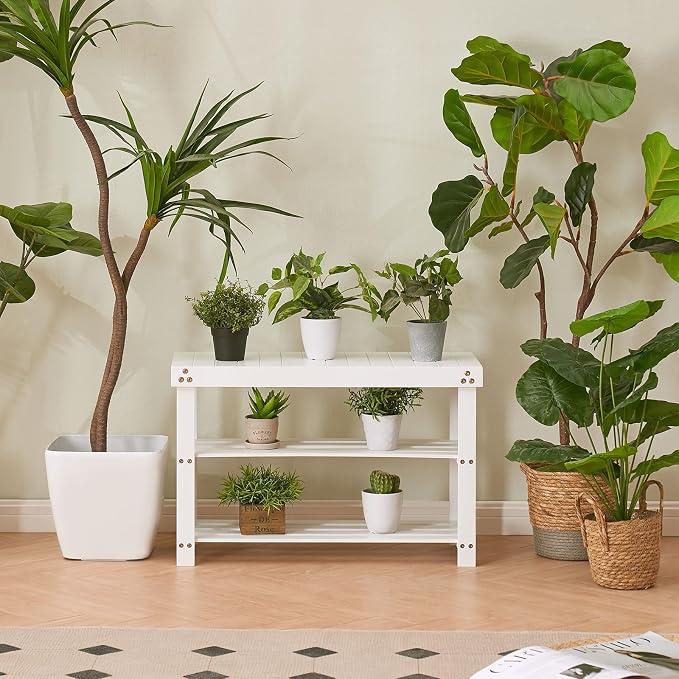 Apicizon Bamboo Shoe Rack for Entryway, 3-Tier Shoe Rack Bench for Front Indoor Entrance, Small Shoe Organizer with Storage, White - Image 7