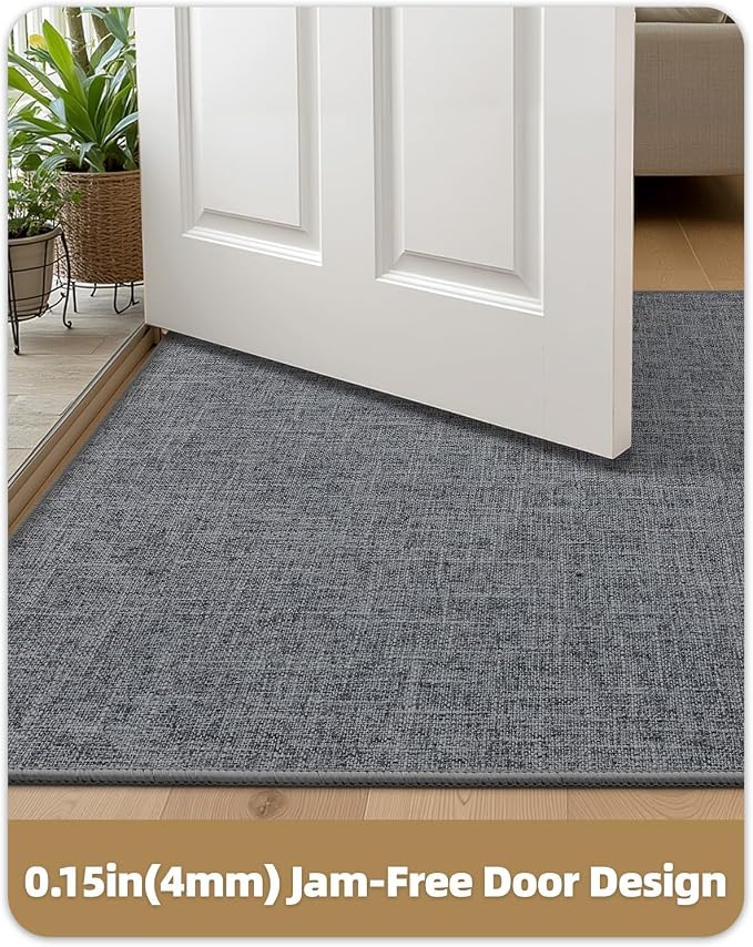 Color&Geometry Ultra Thin Indoor Door Mat (Rolled-up NO Creases) 32"x48", Non Slip Rubber Backed Dirt Trapper Door Mat Indoor Entrance, Low Profile Entryway Mat, Easy Clean, Dark Grey Linen - Image 3