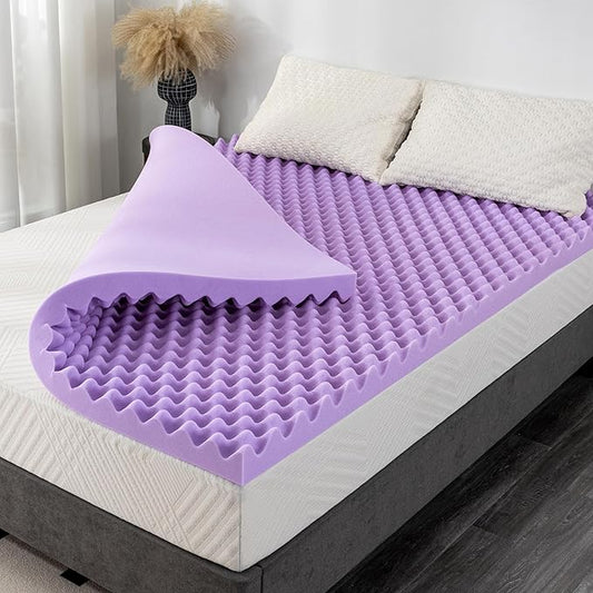 2 Inch Egg Crate Queen Memory Foam Mattress Topper, Lavender Scent Gel Infused Foam Mattress Topper for Pressure Relief, CertiPUR-US Certified Queen Bed Topper, Purple, 60"×80"
