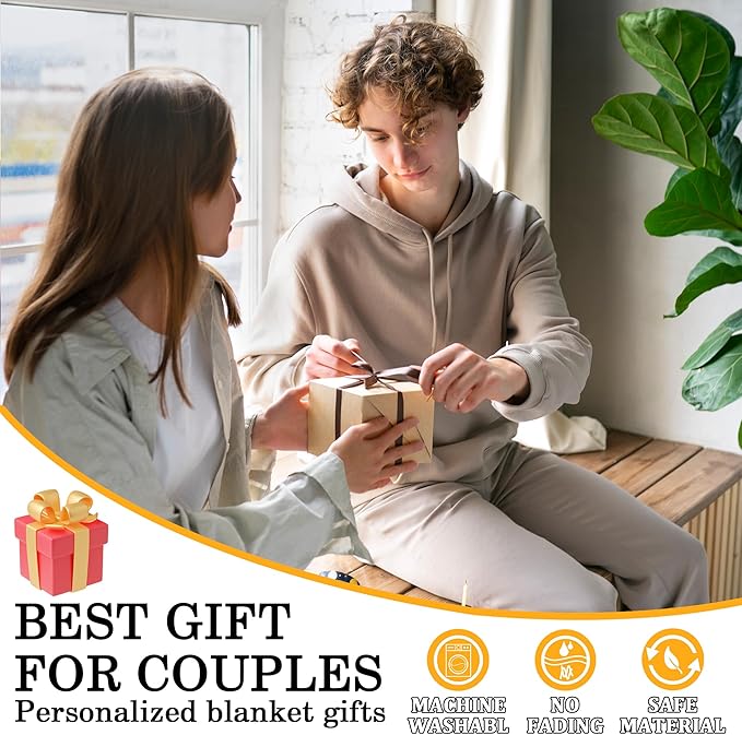 Personalized Valentine's Day Gifts for Boyfriend Girlfriend, Customized Blanket Gifts for Couple with Photos, Custom Photos Blanket I Love You Birthday Gifts for Men Wife Husband Him/Her