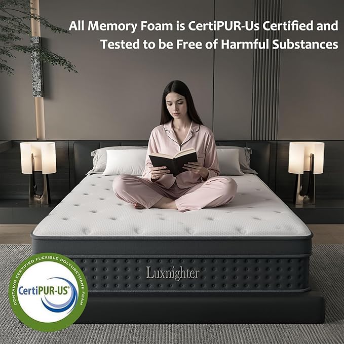 King Size Mattress, 14 Inch king Mattress in a Box, Cooling Matress with Memory Foam & Individual Pocket Springs for Pressure Relief & Spinal Alignment, Zoned Back Support & Motion Isolation