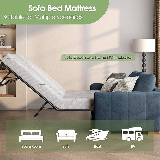 4 Inch Gel Memory Foam Sofa Mattress Full Size, CertiPUR-US Certified, with Removable Washable Cover, for Guest Rooms, Sofas, RVs & Boats