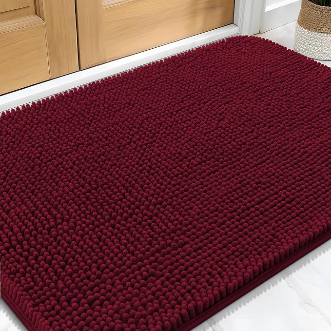 OLANLY Dog Door Mat for Muddy Paws 34x21, Absorbs Moisture and Dirt, Absorbent Non-Slip Washable Doormat, Quick Dry Chenille Mud Mat for Dogs, Entry Indoor Entryway Carpet for Inside Floor, Burgundy by OLANLY