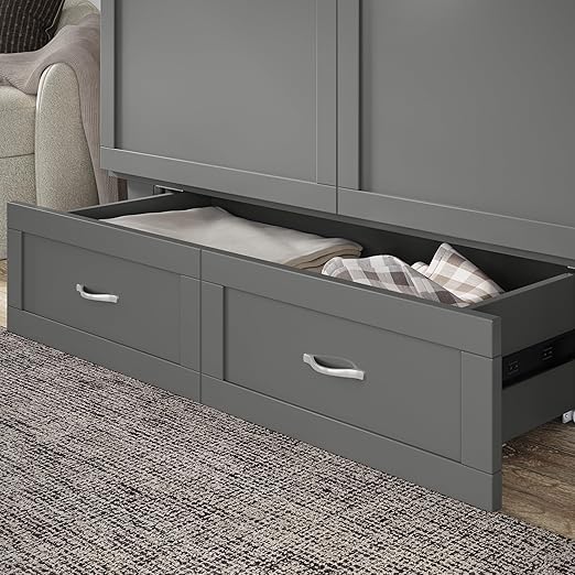 AFI, Chelsea Mid-Century Modern Queen Solid Wood Murphy Bed Chest with 6" Mattress, Storage Drawer & Built-in USB Charger, Grey