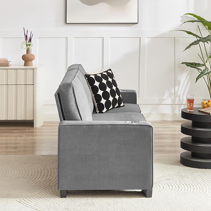 83" Modern Cloud Sofas for Living Room Bedroom, 3 Seat Modular Couch Soft Corduroy Upholstered Loveseat Couches with Cupholders for Home Apartment Office Studio