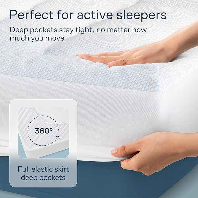 Niagara Cooling Queen Mattress Topper - Pillow Top Mattress Cover Quilted Fitted Cooling Topper for Back Pain Deep Pocket Fits 20 Inches, Blue